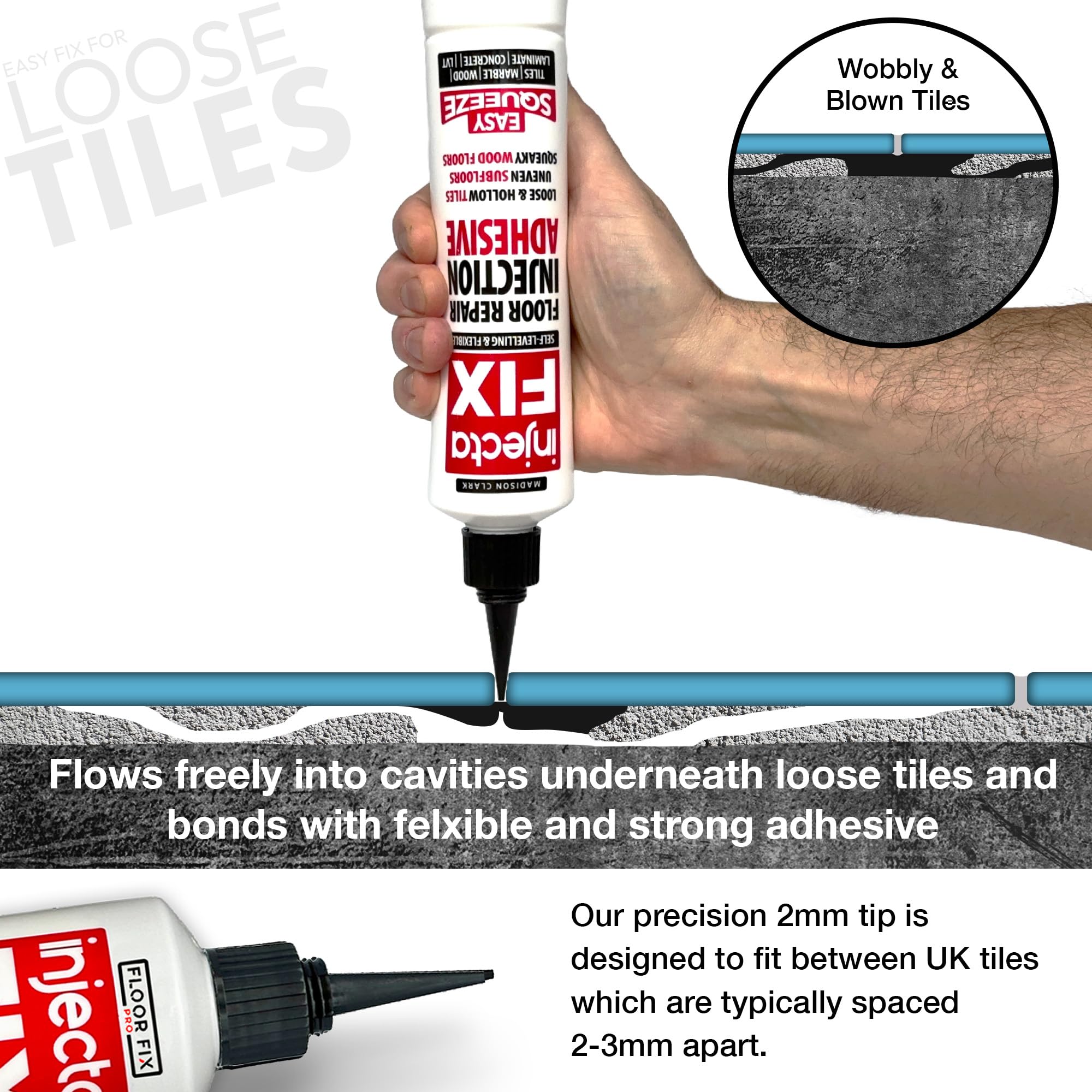 Floor-Fix Pro Easy Squeeze - Extra Strength Adhesive - Fix Loose